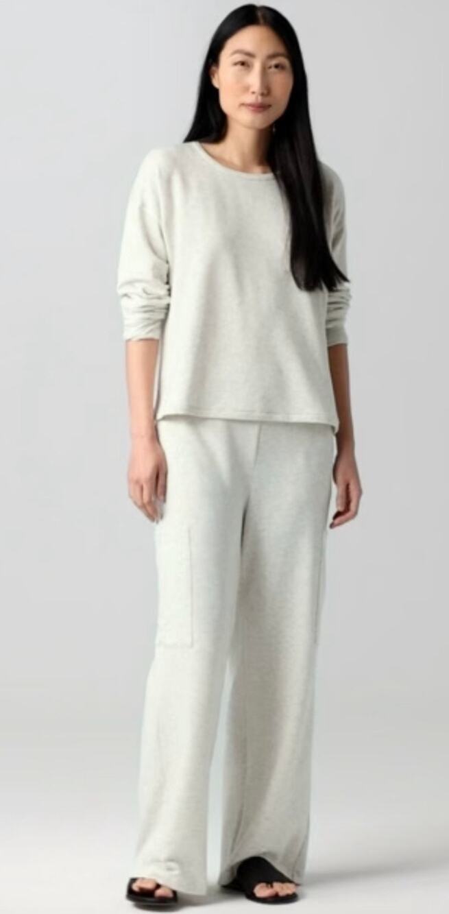 Eileen Fisher Cozy Brushed Terry Hug Cargo Pant Easy Fit Soft Pullon L